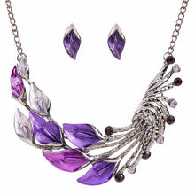 Elegant Women's Purple Peacock  Necklace and Earrings Set