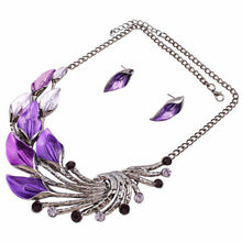 Elegant Women's Purple Peacock Necklace and Earrings Set