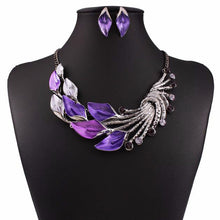 Elegant Women's Purple Peacock Necklace and Earrings Set